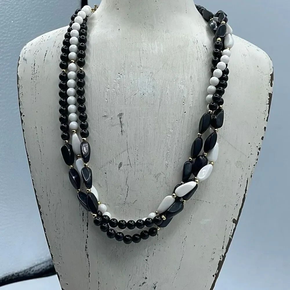Vintage multi strand necklace torsade style acrylic Midcentury.